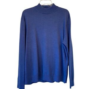 Murano Italian Men's Long-Sleeve knit Sweater XL Solid Blue 100% Murino wool